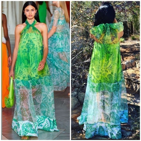 STAUD Dresses & Skirts - STAUD Neem Printed Georgette Maxi Dress In Green SZ XS